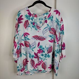 Woman Within VNeck Floral Pullover Blouse Womens Plus Size 18/20 White Pink